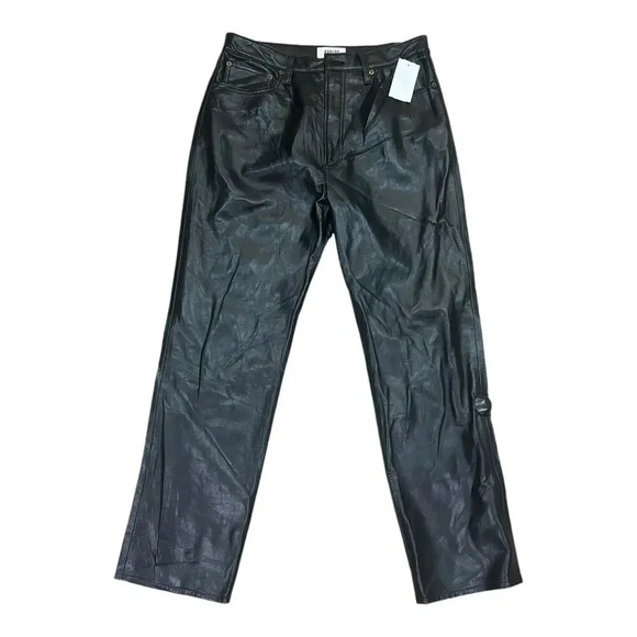 AGOLDE Black Recycled Leather 90's Pinch Waist Straight Leg Pants 31 - Picture 2 of 6